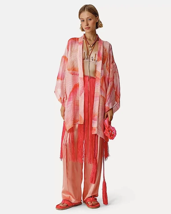 KIMONO EN LINO VAPOROSO Y SEDA CON DISEÑO ESTAMPADO DE "DREAM" FORTE_FORTE
