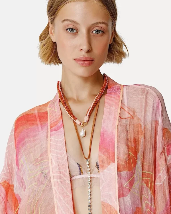 KIMONO EN LINO VAPOROSO Y SEDA CON DISEÑO ESTAMPADO DE "DREAM" FORTE_FORTE