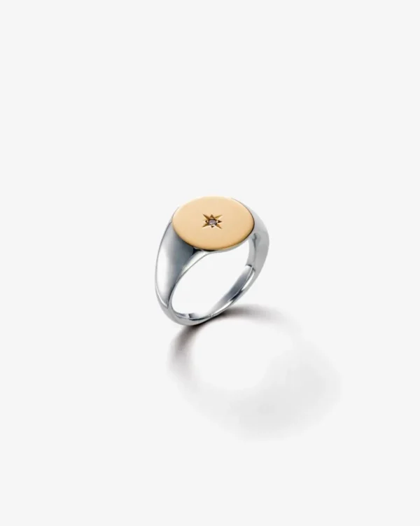 SELLO REDONDO PLATA Y ORO 18K DIAMANTE HELENA ROHNER