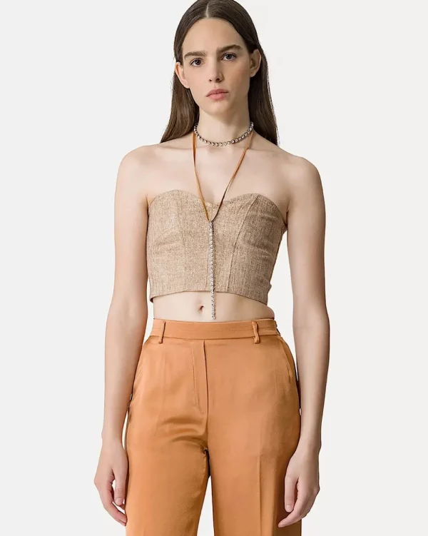 TOP DE BUSTIER EN LINO Y LUREX CON UN PATRÓN DE MICRO ESPIGA FORTE_FORTE