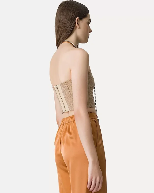 TOP DE BUSTIER EN LINO Y LUREX CON UN PATRÓN DE MICRO ESPIGA FORTE_FORTE